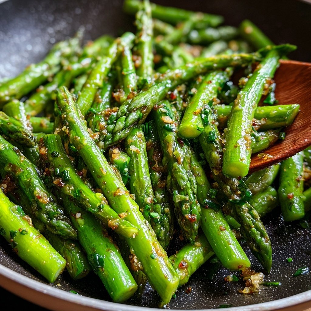 Grüner Spargel Pfanne Knoblauch