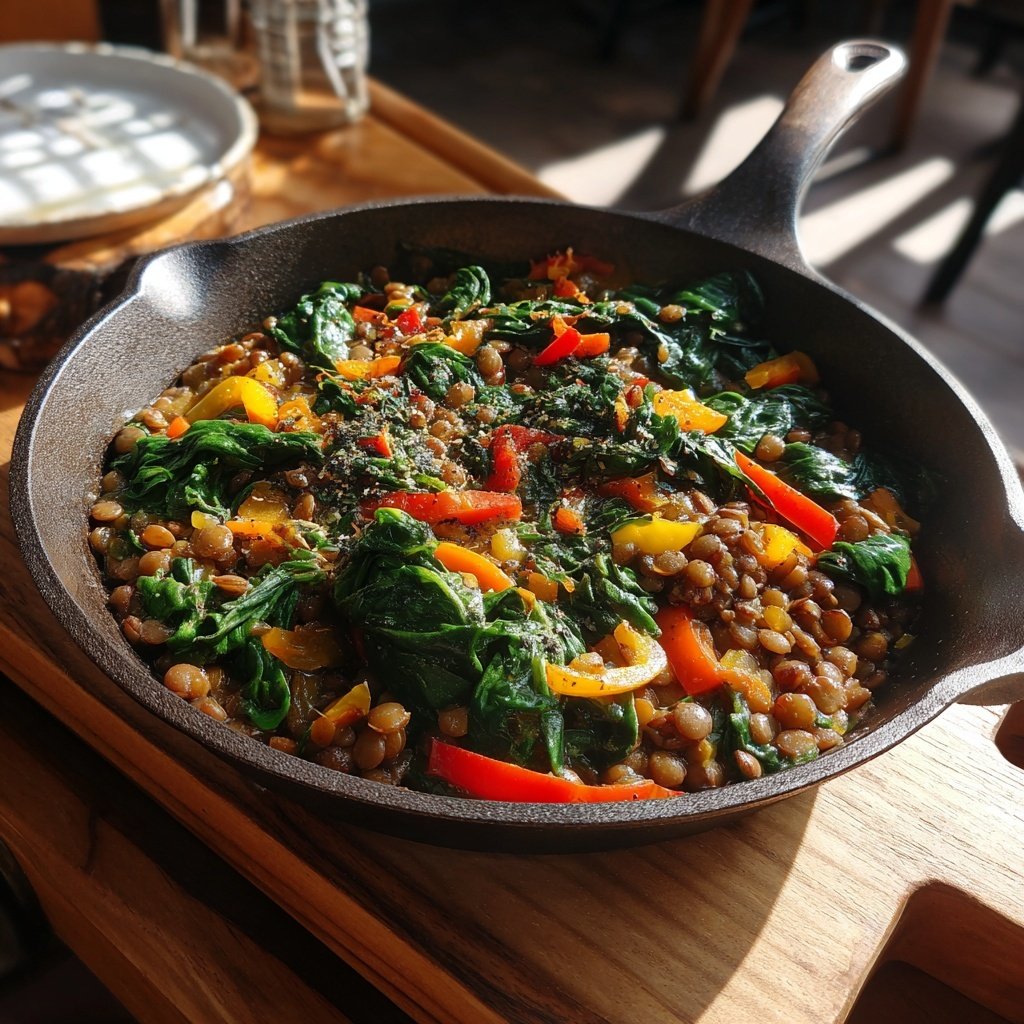 Kalorienarme Linsenpfanne Mit Spinat