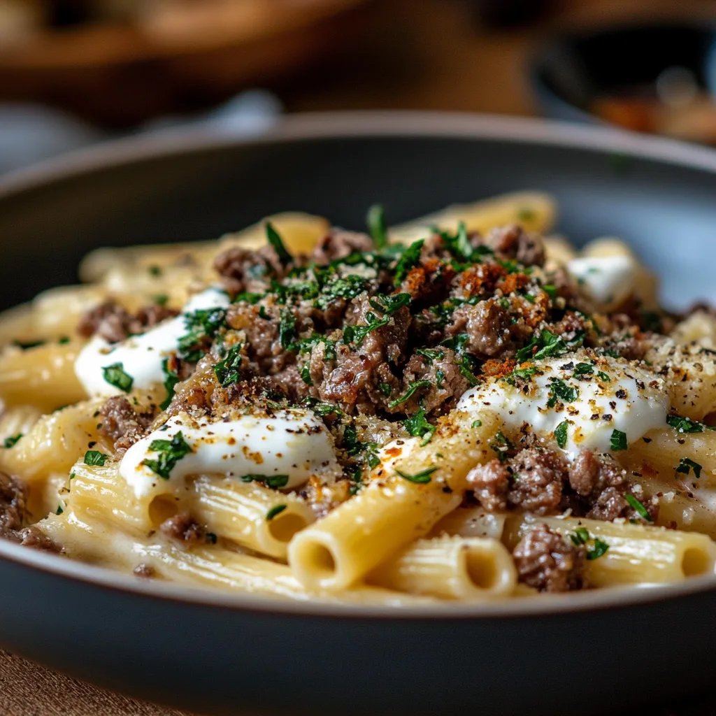Türkische Pasta mit Hackfleisch und Joghurt