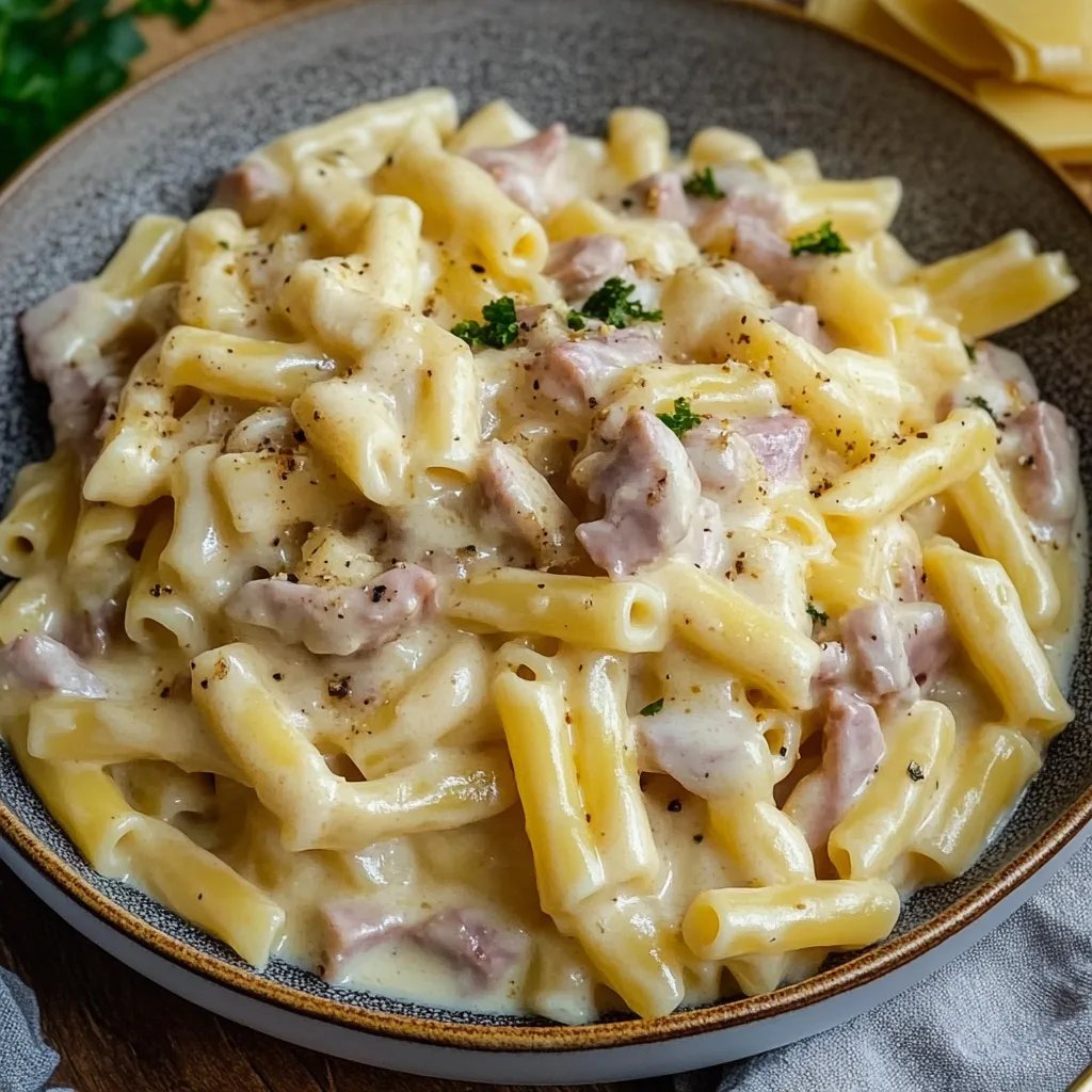 Nudeln in Käse Schinken Sauce